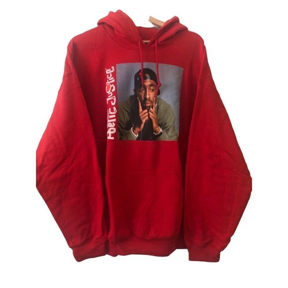 Tupac Poetic Justice Hoodie Pullover Sweater Red Men's Size XL - Picture 1 of 3